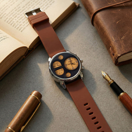 Sporty Analog Chronograph Watch with Multi-Function Dial and Multicolour Silicone Strap