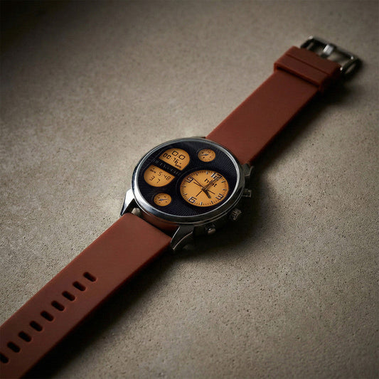 Sporty Analog Chronograph Watch with Multi-Function Dial and Multicolour Silicone Strap